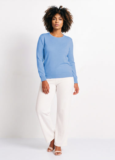 Pull laine mérinos manches longues Bleu Nuage