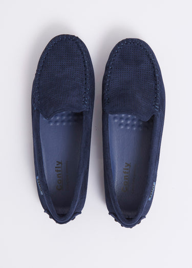 Mocassins antidérapants suédine perforée Bleu