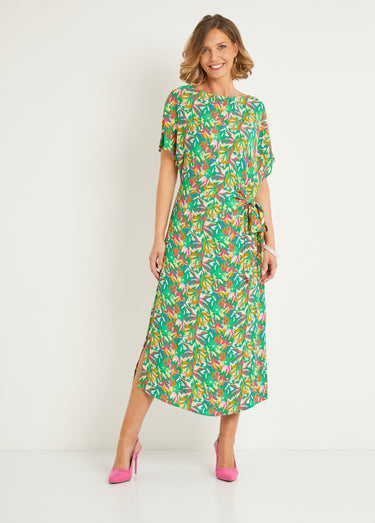 Robe longue imprimé graphique col bateau Vert Imprime