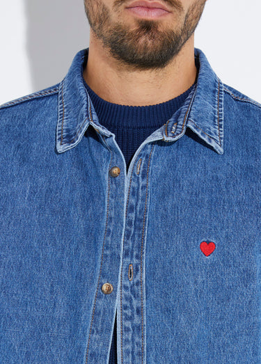 Chemise en jean en denim épais stone Bleu