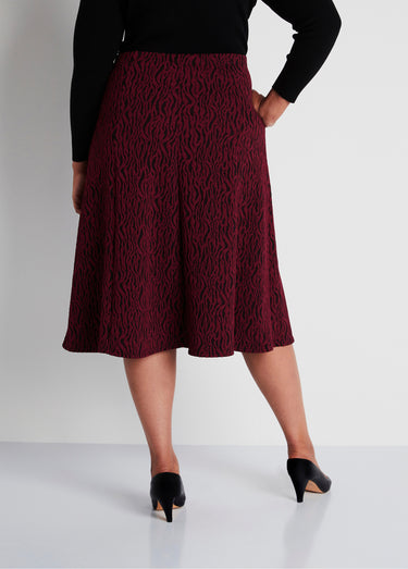 Jupe longue évasée maille jacquard Bordeaux Zebre