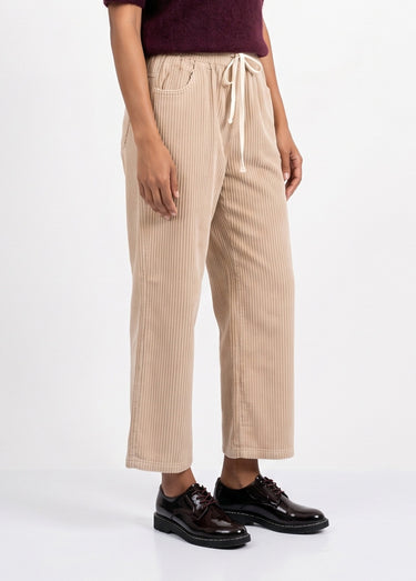 Pantalon élastique velours grosses cotes Beige