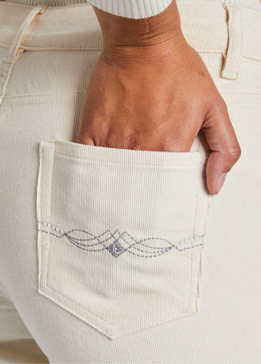 Pantalon 5 poches velours milleraies Ecru