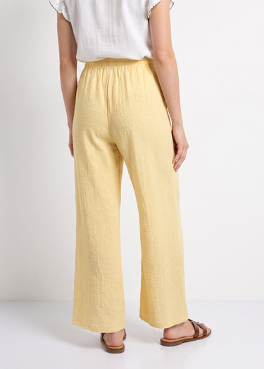 Pantalon large chiné élastiqué avec lin Jaune