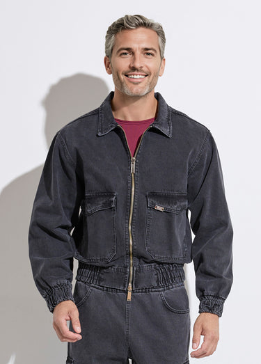 Veste en jean zippée détails élastiqués Noir