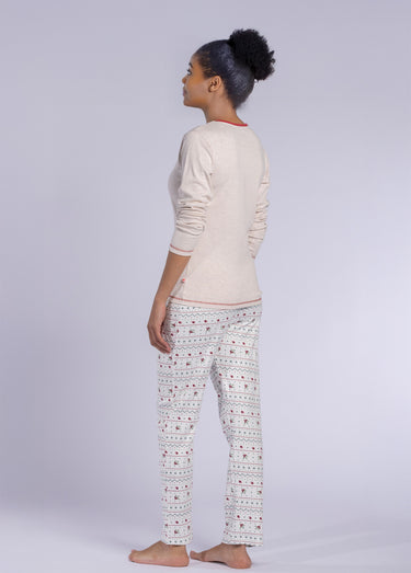 Pyjama motif col rond manches longues Beige / imprimé