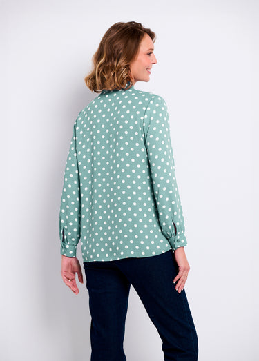 Tunique fluide col lavallière unie ou  à pois Vert/Blanc