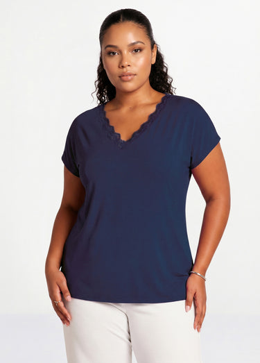 T-shirt court extensible dentelle Marine