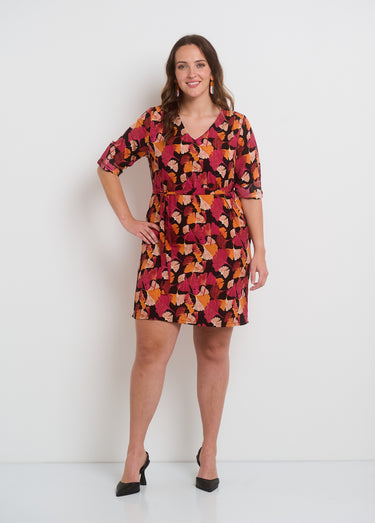 Robe imprimé avec manches retroussables Noir Imprime