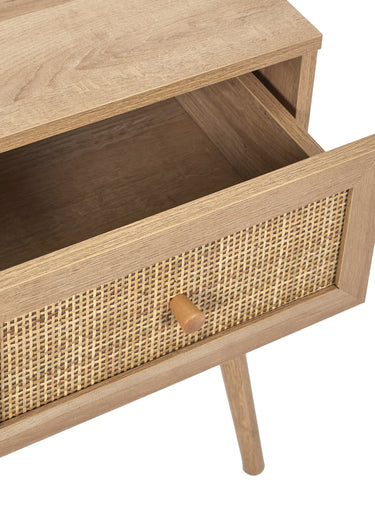 Table de chevet 1 tiroir bois et cannage Marron