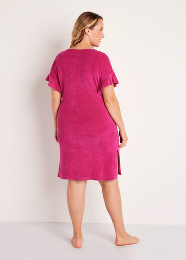 Peignoir de bain coton uni zippé Fuchsia