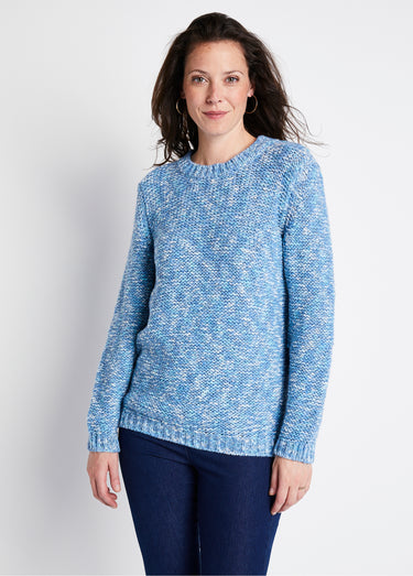 Pull mouliné col rond avec laine et alpaga Bleu / Écru