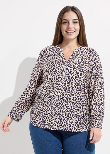 Tunique col V boutonné, taches léopard Leopard Marine