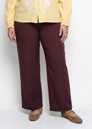 Pantalon large fluide taille élastiquée Chocolat