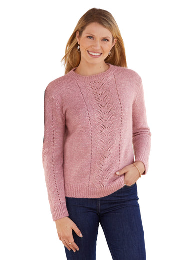 Pull col rond maille fantaisie Rose