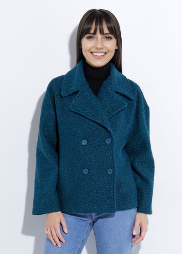 Caban court uni façon laine bouclée Vert Canard
