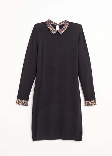 Robe-pull noire effet 2 en 1 voile imprimé léopard Noir