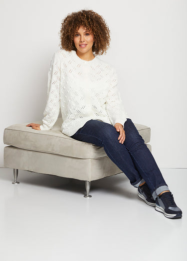 Gilet cardigan boutonné court maille boules Ecru