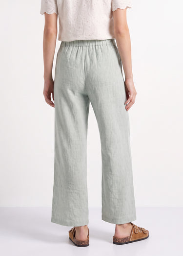 Pantalon large chiné élastiqué avec lin Vert