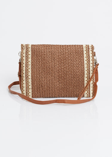 Pochette demi lune en papier tressé Marron