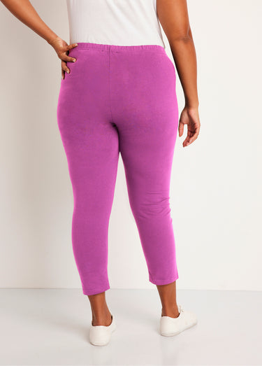 Legging court uni ceinture élastiquée Fuchsia