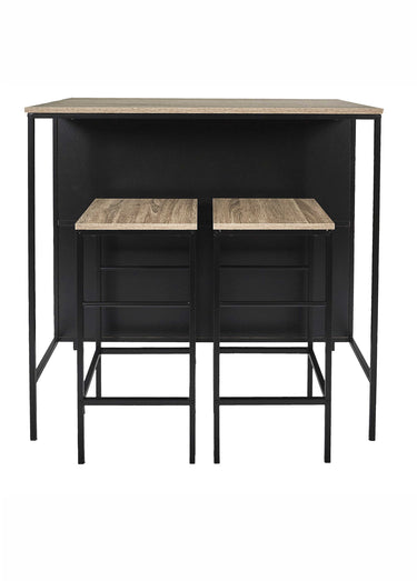 Set industriel Table ilot + 2 Tabourets  LOKA Marron/Noir