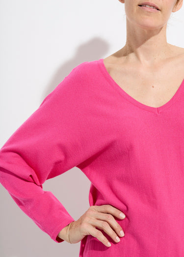 Pull en maille fine avec col V large Fuchsia