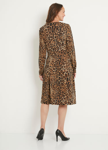 Robe courte imprimé léopard cache-coeur Noir / Marron