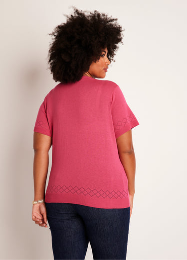 Pull fin manches courtes ajouré Rose