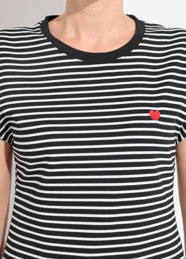 T-shirt rayé reliefé manches kimono Raye Noir/Blanc