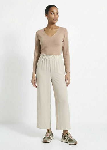 Pantalon large fluide en crêpe Beige