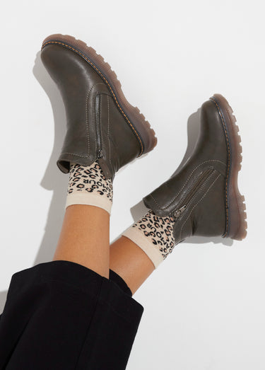 Boots zippées, coutures contrastantes Kaki