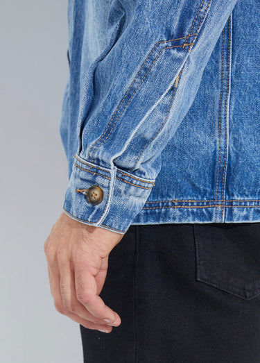Surchemise en jean délavé, denim épais Bleu