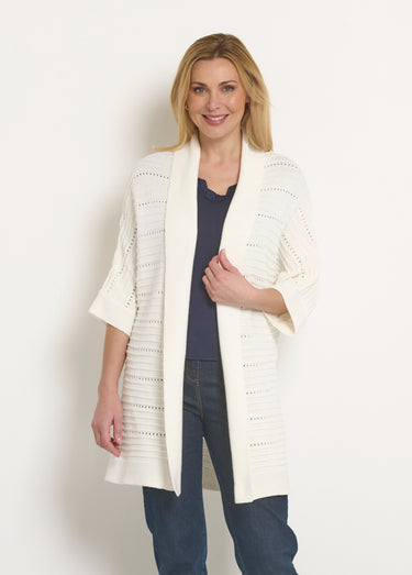Gilet long ajouré coupe confort Ecru
