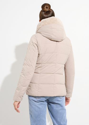 Doudoune courte avec capuche fourrure Beige