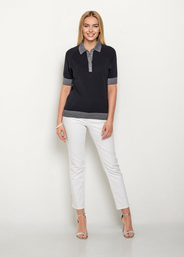 Polo en maille avec détails fil brillant Marine