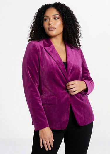 Veste blazer droite velours uni col tailleur Violet