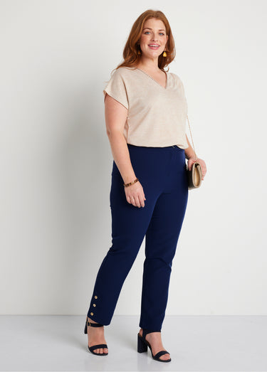 Pantalon droit 7/8e uni infroissable Bleu Marine