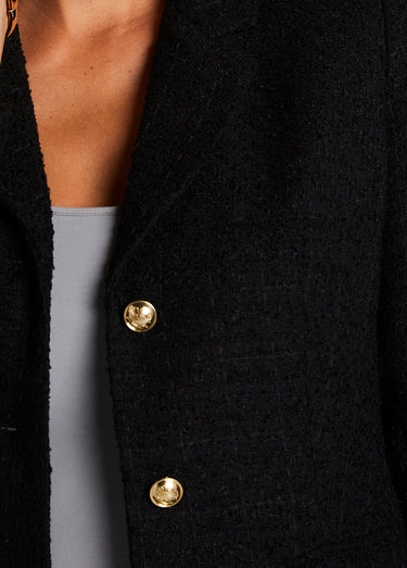 Veste droite boutonnée tissu natté col tailleur Noir