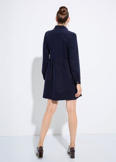 Robe chemisier en velours taille plissée Marine