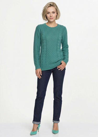 Pull-tunique jersey envers et torsades Emeraude