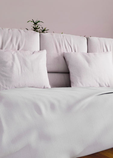 Jeté de canapé bachette coton, motif lignes Blanc