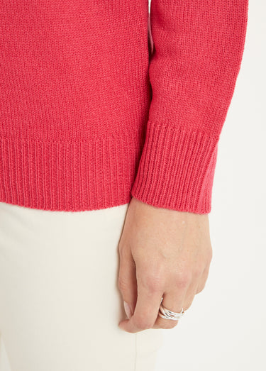 Pull doux uni brodé ajouré col rond Rose