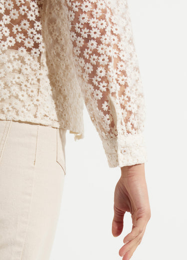 Chemisier en tulle rebrodé de fleurs Ecru