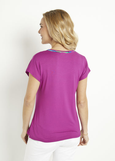 T-shirt long col rond uni ou imprimé manches courtes Uni Cassis