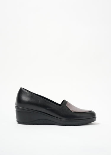 Mocassins largeur confort élastiqués compensés Noir/Plomb