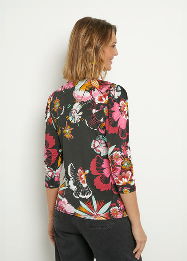 Tunique stretch imprimé fleuri manches 3/4 Imprimé noir