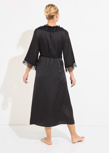Nuisette longue + déshabillé satin dentelle Noir