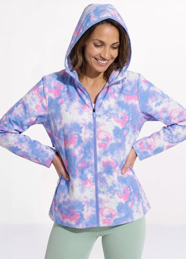 Veste coupe-vent zippée à capuche Bleu/Rose