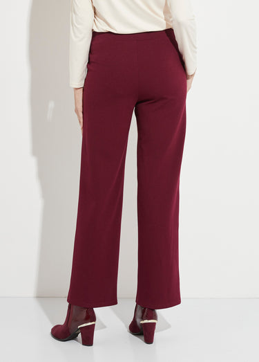 Pantalon droit taille élastiquée ceinture bijou Bordeaux